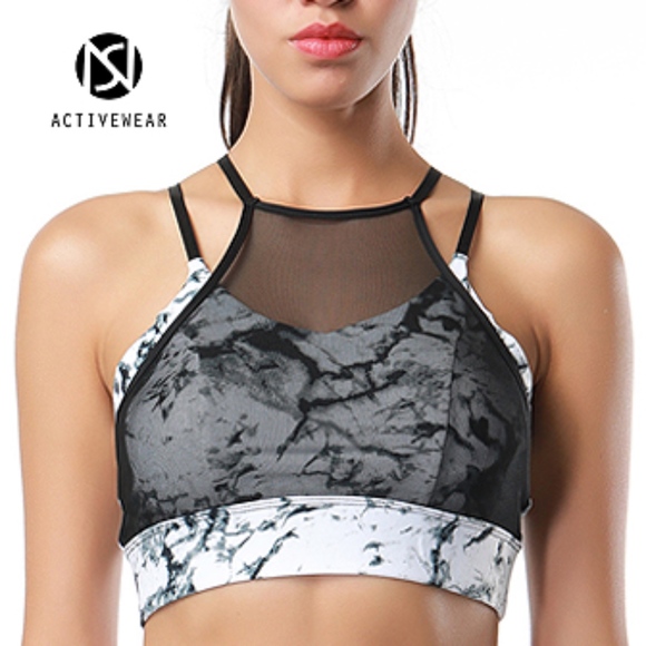 NS Activewear Tops - NS Activewear Marble Cross-Back Yoga Mesh Bra